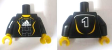 Part 973pb0553c01 - Torso Soccer Adidas Logo, White and Yellow No. 1 Pattern (Stickers) / Black Arms / Yellow Hands - De BrickPlaats