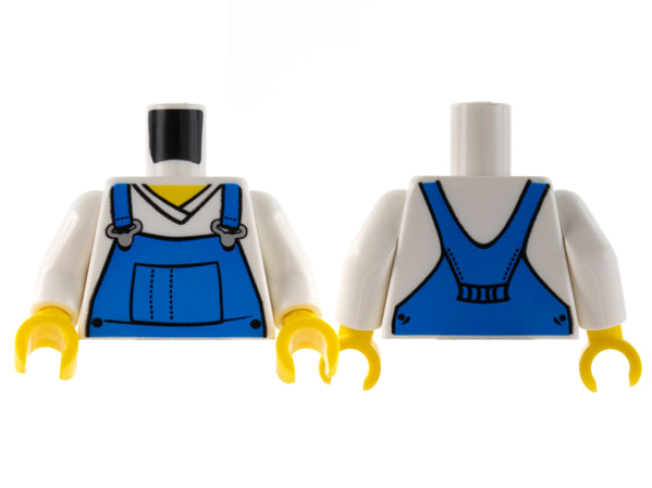 Part 973pb0649c01 - Torso V-Neck Shirt with Blue Overalls - Printed Back Pattern / White Arms / Yellow Hands - De BrickPlaats