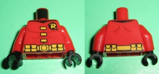 Part 973pb1097c01 - Torso Batman 'R' Symbol, Yellow Clasps and Belt with Pockets Pattern / Red Arms / Black Hands - De BrickPlaats