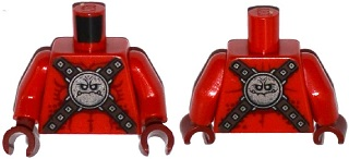 Part 973pb2241c01 - Torso Nexo Knights Bare Chest with Silver Circular Chest Armor with Straps Pattern / Red Arms / Dark Red Hands - De BrickPlaats