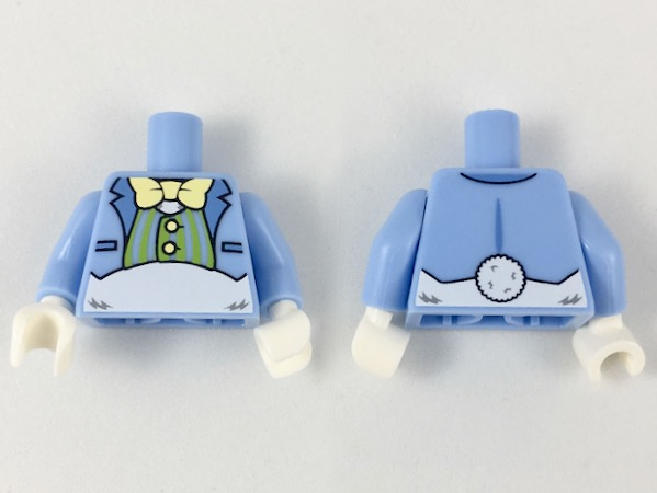 Part 973pb3051c01 - Torso Suit Jacket with Lime Striped Vest, Bow Tie and White Fur Midriff Pattern (Easter Bunny) / Bright Light Blue Arms / White Hands - De BrickPlaats