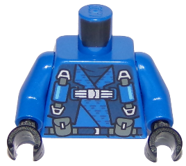 Part 973pb3307c01 - Torso Ninjago Robe with Straps and Pouches, Dragon Logo on Back Pattern / Blue Arms / Black Hands - De BrickPlaats