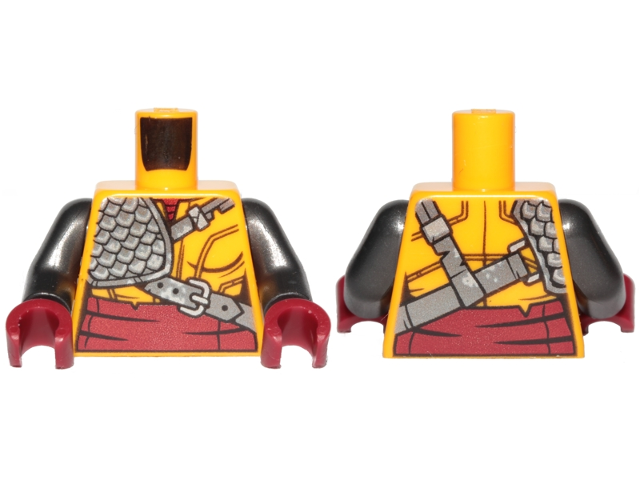 Part 973pb3323c01 - Torso Ninjago Female Robe with Dark Red Undershirt and Sash and Silver Scale Armor Pattern / Pearl Dark Gray Arms / Dark Red Hands - De BrickPlaats
