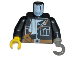 Part 973px181c01 - Torso Adventurers Orient Jacket, White Scarf, Brown Belt Pattern / Black Arms / Yellow Hand Right / Dark Gray Hook Left - De BrickPlaats