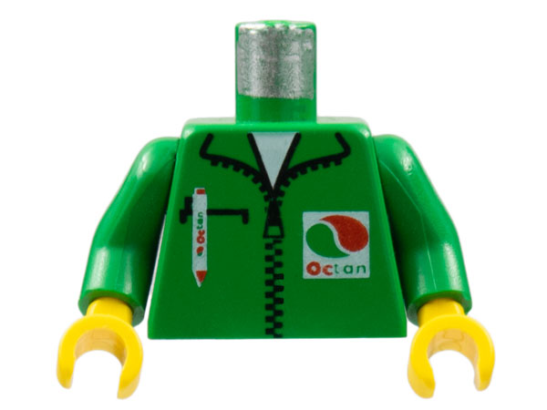 Part 973px19c01 - Torso Octan Logo Jacket with Pen Pattern / Green Arms / Yellow Hands - De BrickPlaats