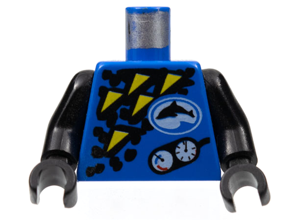 Part 973px96c01 - Torso Divers Dolphin Logo, Yellow Triangles, and Gauges Pattern / Black Arms / Black Hands - De BrickPlaats
