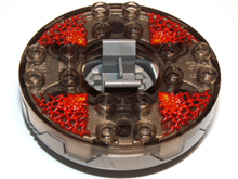 Part 98318c15pb01 - Turntable 6 x 6 x 1 1/3 Round Base Serrated with Trans-Brown Top with Red Energy Pattern (Ninjago Spinner) - De BrickPlaats