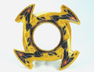 Part 98341pb03 - Ring 4 x 4 with 2 x 2 Hole and 4 Arrow Ends with Black and Red Stone Shards Pattern (Ninjago Spinner Crown) - De BrickPlaats