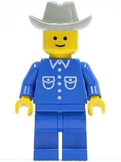 Minifig but006 - Shirt with 6 Buttons - Blue, Blue Legs, Light Gray Cowboy Hat - De BrickPlaats