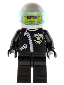 Minifig cop005 - Police - Zipper with Sheriff Star, White Helmet, Trans-Light Blue Visor, Sunglasses - De BrickPlaats