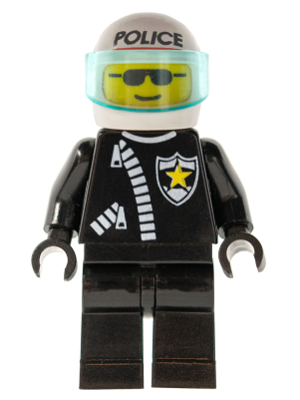 Minifig cop010 - Police - Zipper with Sheriff Star, White Helmet with Police Pattern, Trans-Light Blue Visor - De BrickPlaats