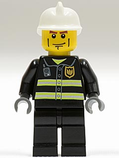 Minifig cty0020 - Fire - Reflective Stripes, Black Legs, White Fire Helmet, Cheek Lines, Dark Bluish Gray Hands - De BrickPlaats