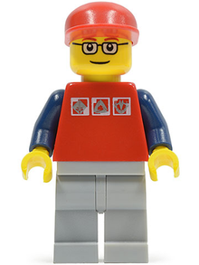 Minifig cty0060 - Red Shirt with 3 Silver Logos, Dark Blue Arms, Light Bluish Gray Legs, Glasses - De BrickPlaats