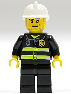 Minifig cty0093 - Fire - Reflective Stripes, Black Legs, White Fire Helmet, Smirk and Stubble Beard - De BrickPlaats
