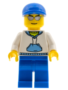 Minifig cty0234 - White Hoodie with Medium Blue Pocket, Blue Legs, Blue Short Bill Cap - De BrickPlaats