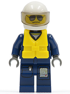 Minifig cty0274 - Forest Police - Helicopter Pilot, Dark Blue Flight Suit with Badge, Helmet, Life Jacket Center Buckle, Black and Pearl Dark Gray Sunglasses - De BrickPlaats