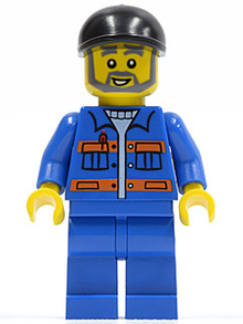 Minifig cty0290 - Blue Jacket with Pockets and Orange Stripes, Blue Legs, Black Short Bill Cap, Gray Beard - De BrickPlaats