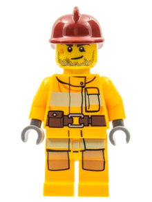 Minifig cty0302 - Fire - Bright Light Orange Fire Suit with Utility Belt, Dark Red Fire Helmet, Crooked Smile and Scar - De BrickPlaats