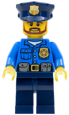 Minifig cty0477 - Police - City Officer, Gold Badge, Police Hat, Beard - De BrickPlaats