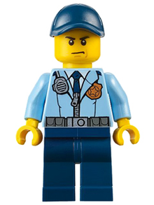 Minifig cty0616 - Police - City Officer, Jacket with Dark Blue Tie and Gold Badge, Dark Blue Legs, Dark Blue Cap - De BrickPlaats