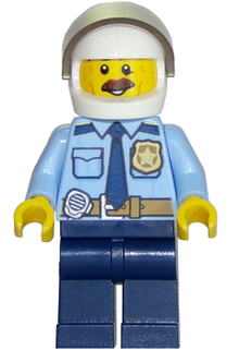 Minifig cty0703 - Police - City Shirt with Dark Blue Tie and Gold Badge, Dark Tan Belt with Radio, Dark Blue Legs, White Helmet - De BrickPlaats