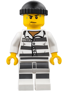 Minifig cty0775 - Police - Jail Prisoner 86753 Prison Stripes, Black Knit Cap, White Striped Legs, Sweat Drops - De BrickPlaats
