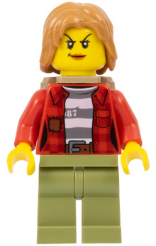 Minifig cty0867 - Mountain Police - Crook Female Jacket over 87 Prison Stripes, Backpack - De BrickPlaats