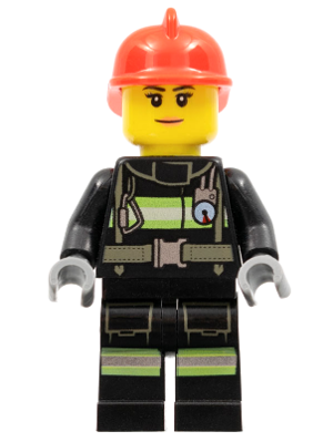 Minifig cty0963 - Fire - Reflective Stripes with Utility Belt, Red Fire Helmet, Peach Lips Closed Mouth Smile
