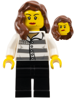 Minifig cty1128 - Police - Jail Prisoner 86753 Prison Stripes, Female, Reddish Brown Female Hair over Shoulder - De BrickPlaats