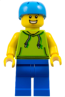 Minifig cty1138 - Skateboarder - Male, Lime Hoodie, Blue Legs, Dark Azure Helmet - De BrickPlaats
