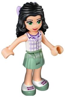 Minifig frnd0095 - Friends Emma - Sand Green Skirt, White Plaid Button Shirt, Bow - De BrickPlaats