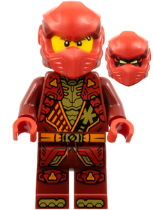 Minifig njo0930 - Kai - Dragons Rising, Tunic with Shoulder Armor, Dark Red and Red Head Wrap - De BrickPlaats
