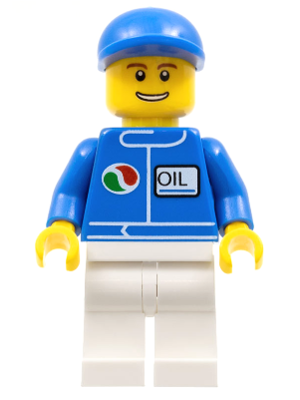 Minifig oct054 - Octan - Blue Oil, White Legs, Blue Short Bill Cap - De BrickPlaats