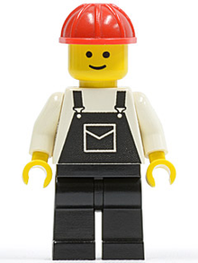 Minifig ovr007 - Overalls Black with Pocket, Black Legs, Red Construction Helmet - De BrickPlaats