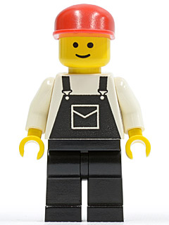 Minifig ovr014 - Overalls Black with Pocket, Black Legs, Red Cap - De BrickPlaats