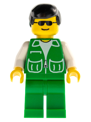 Minifig pck019 - Jacket Green with 2 Large Pockets - Green Legs, Black Male Hair - De BrickPlaats