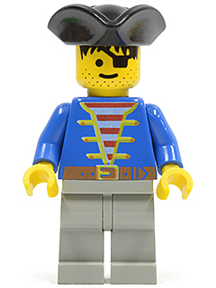 Minifig pi005 - Pirate Blue Jacket, Light Gray Legs, Black Pirate Triangle Hat - De BrickPlaats