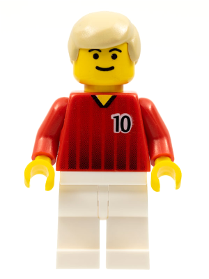 Minifig soc089 - Soccer Player - Red and White Team with Number 10 - De BrickPlaats