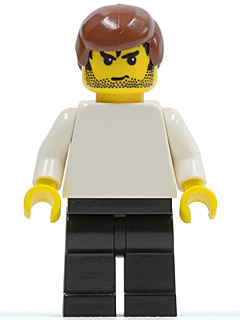 Minifig soc123 - Plain White Torso with White Arms, Black Legs, Reddish Brown Male Hair (Soccer Player) - De BrickPlaats