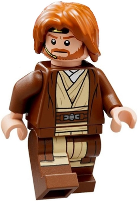 Minifig sw1220 - Obi-Wan Kenobi - túnica marrón rojizo, cabello despeinado de longitud media naranja oscuro con raya en el centro